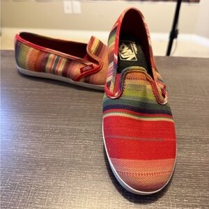 Vans Red and Green Striped Slip-On Shoes
